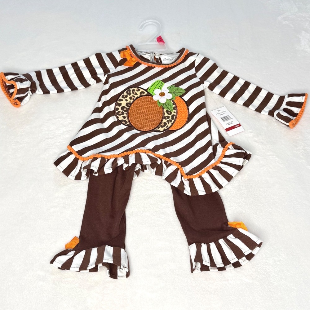 Emily‎ Rose Infant Pumpkin Outfit Set Brown Stripe Ruffle 18M Fall Halloween